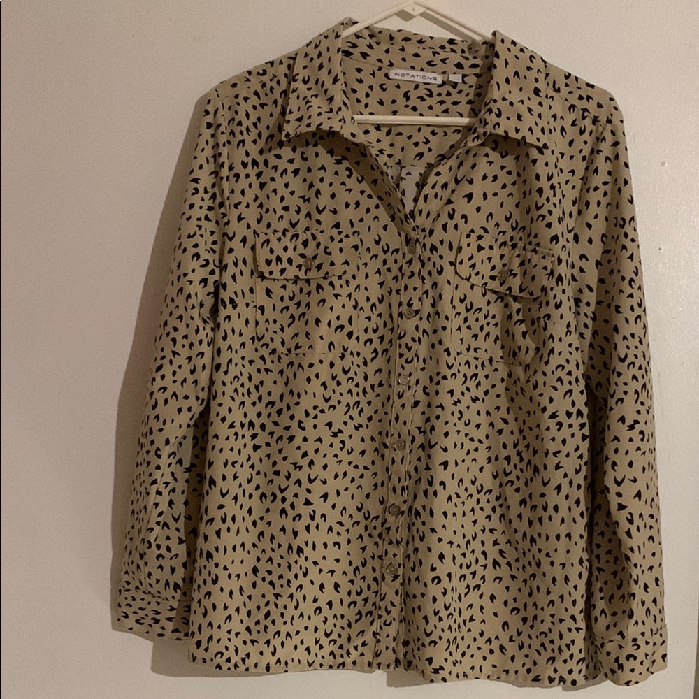 Notations Tan Button Down Shirt with Notched Collar